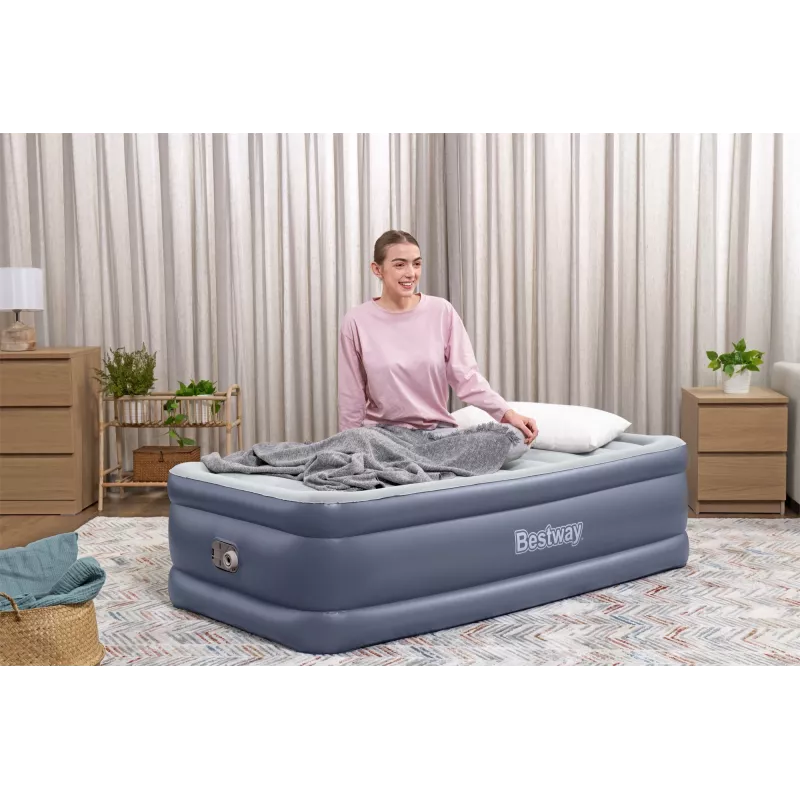 Bestway Tritech Air Mattress Twin with Built-in AC Pump and Antimicrobial Coating 1.91 m x 97 cm x 51 cm