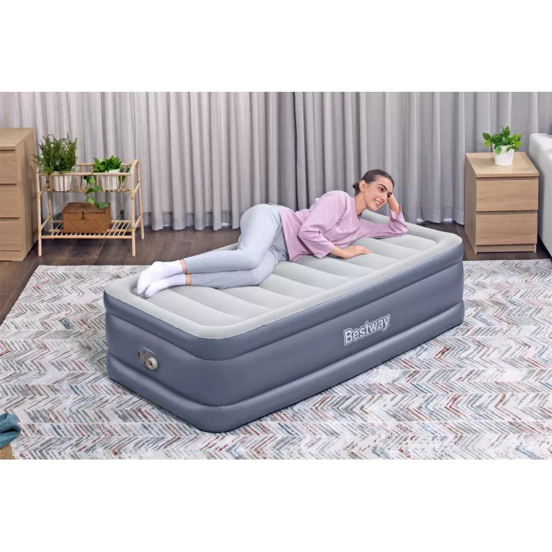 Bestway Tritech Air Mattress Twin with Built-in AC Pump and Antimicrobial Coating 1.91 m x 97 cm x 51 cm