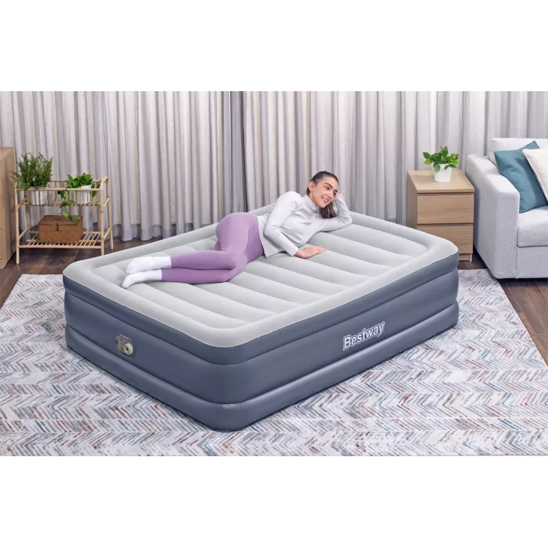 Bestway Tritech Air Mattress Queen with Built-in AC Pump and Antimicrobial Coating 2.03 m x 1.52 m x 51 cm