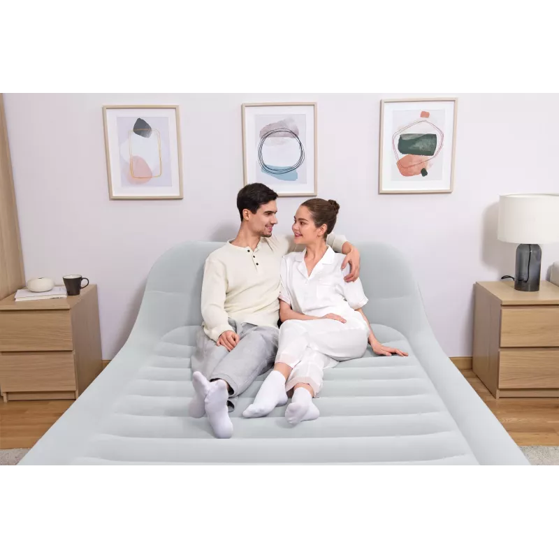 Bestway Tritech SleekFlow Headboard Air Mattress Queen with Built-in AC Pump and Antimicrobial Coating 2.26 m x 1.52 m x 84 cm