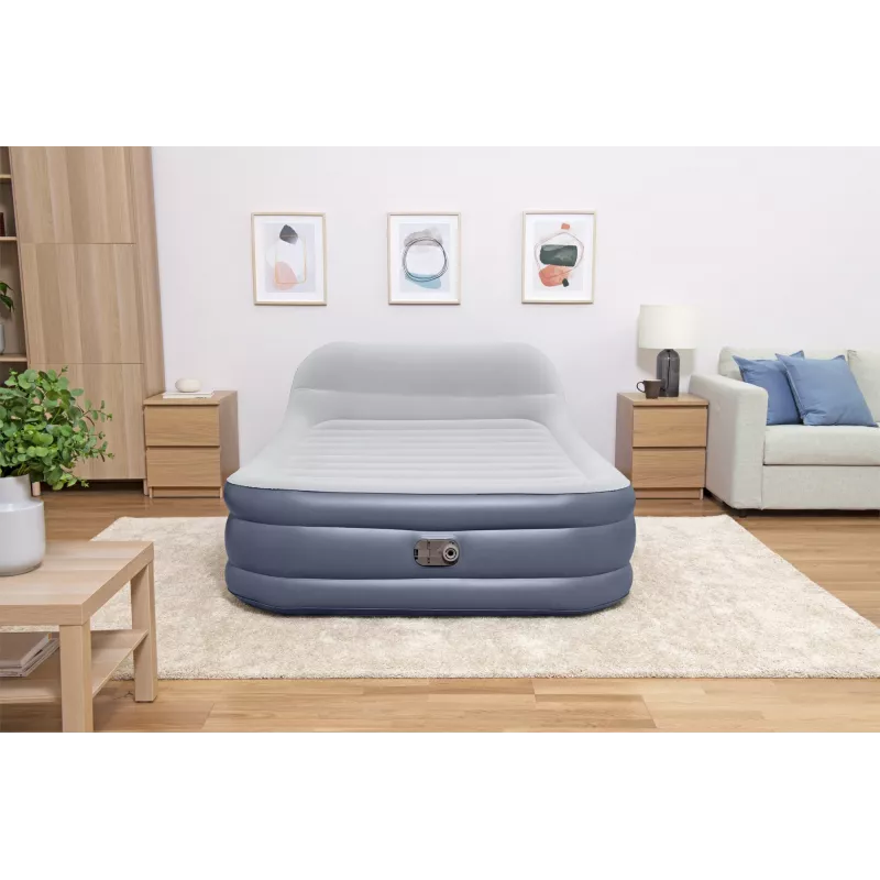 Bestway Tritech SleekFlow Headboard Air Mattress Queen with Built-in AC Pump and Antimicrobial Coating 2.26 m x 1.52 m x 84 cm