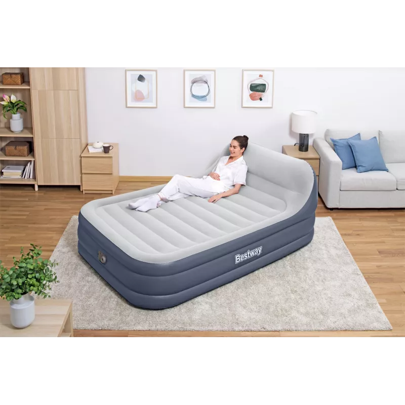 Bestway Tritech SleekFlow Headboard Air Mattress Queen with Built-in AC Pump and Antimicrobial Coating 2.26 m x 1.52 m x 84 cm