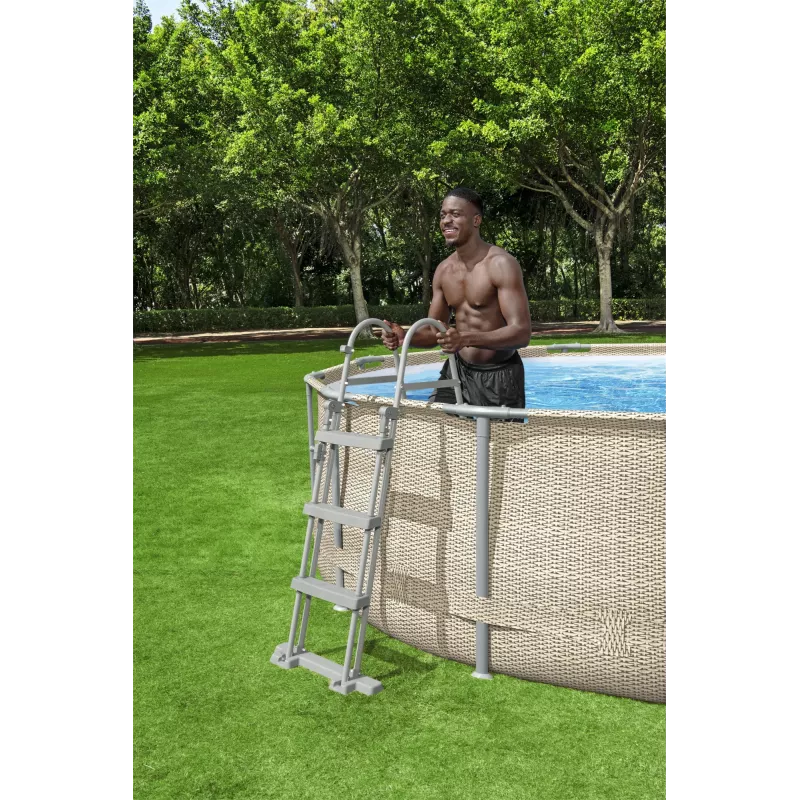 Bestway Flip & Lock Above Ground Pool Ladder 1.07 m, Ladder, Grey, Metal, 150 kg, 3 steps, 107 cm