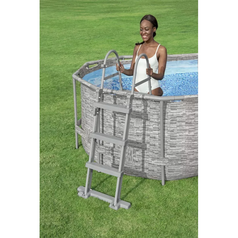 Bestway Flip & Lock Above Ground Pool Ladder 1.07 m, Ladder, Grey, Metal, 150 kg, 3 steps, 107 cm