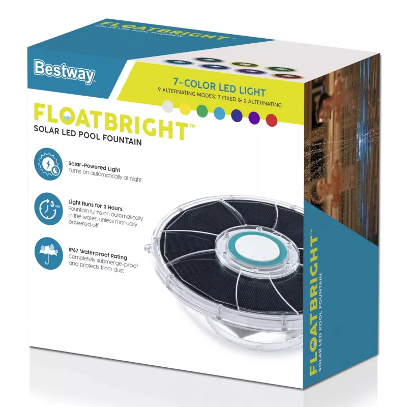 Bestway FloatBright Solar LED Pool Fountain, Pool fountain, ABS, Polyethylene terephthalate (PET), Stainless steel, EMC/EN60598/EN60335, Battery, 5 V, 182 mm