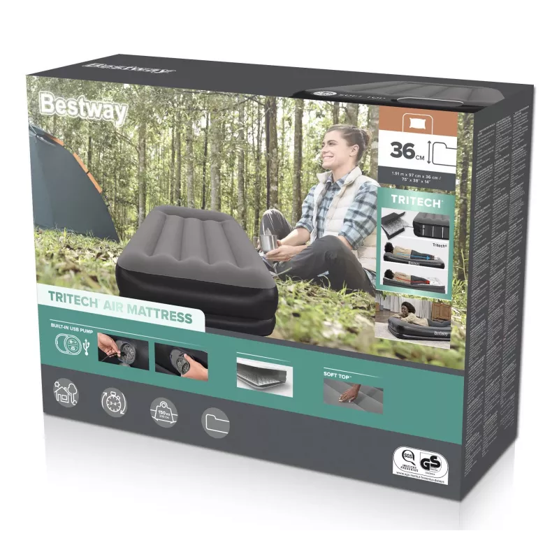 Bestway Tritech Twin Air Mattress with Built-in USB Pump 1.91 m x 97 cm x 36 cm