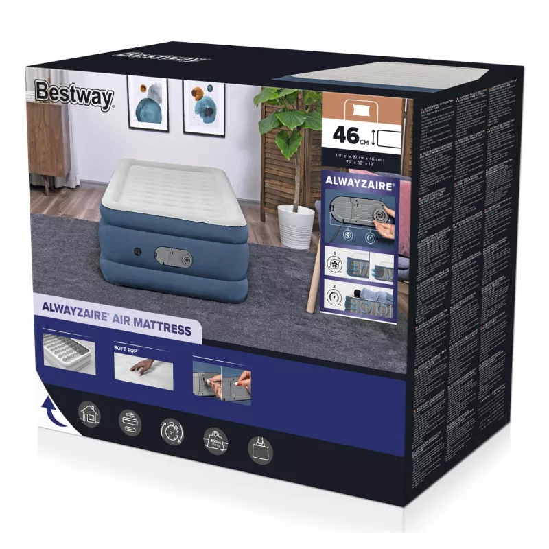Bestway AlwayzAire Twin Air Mattress with Built-in Dual Pump 1.91 m x 97 cm x 46 cm