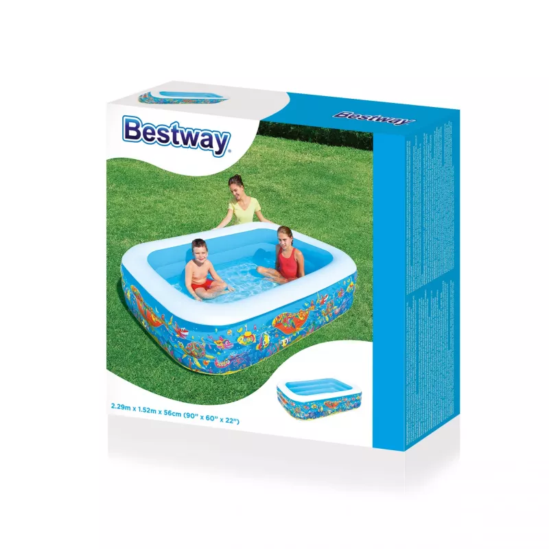Bestway Inflatable Family Play Pool 2.29m x 1.52m x 56cm, Inflatable pool, 702 L, Rectangular, 6 yr(s), Vinyl, Multicolour