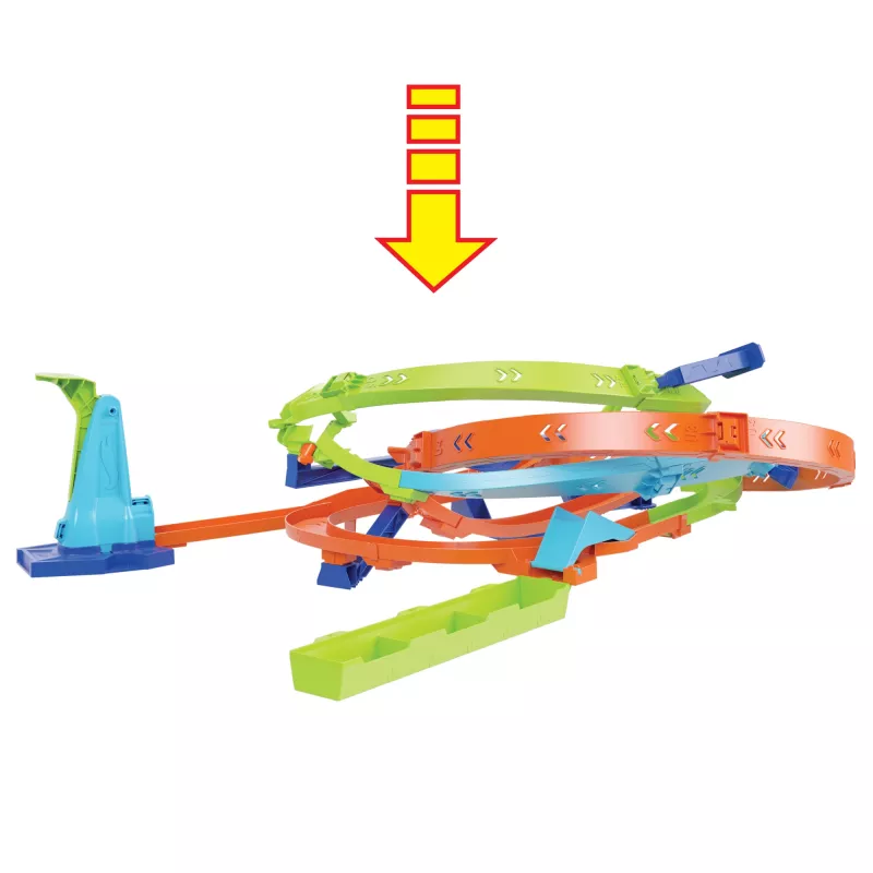 Hot Wheels Action Loop Cyclone Challenge Track Set with 1:64 Scale Toy Car, Easy Storage