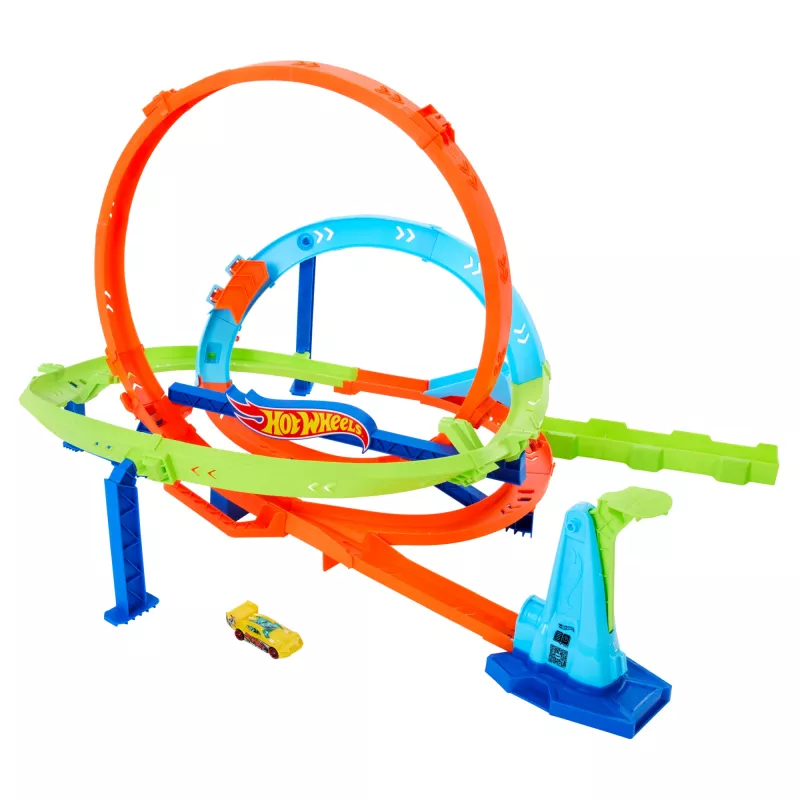 Hot Wheels Action Loop Cyclone Challenge Track Set with 1:64 Scale Toy Car, Easy Storage