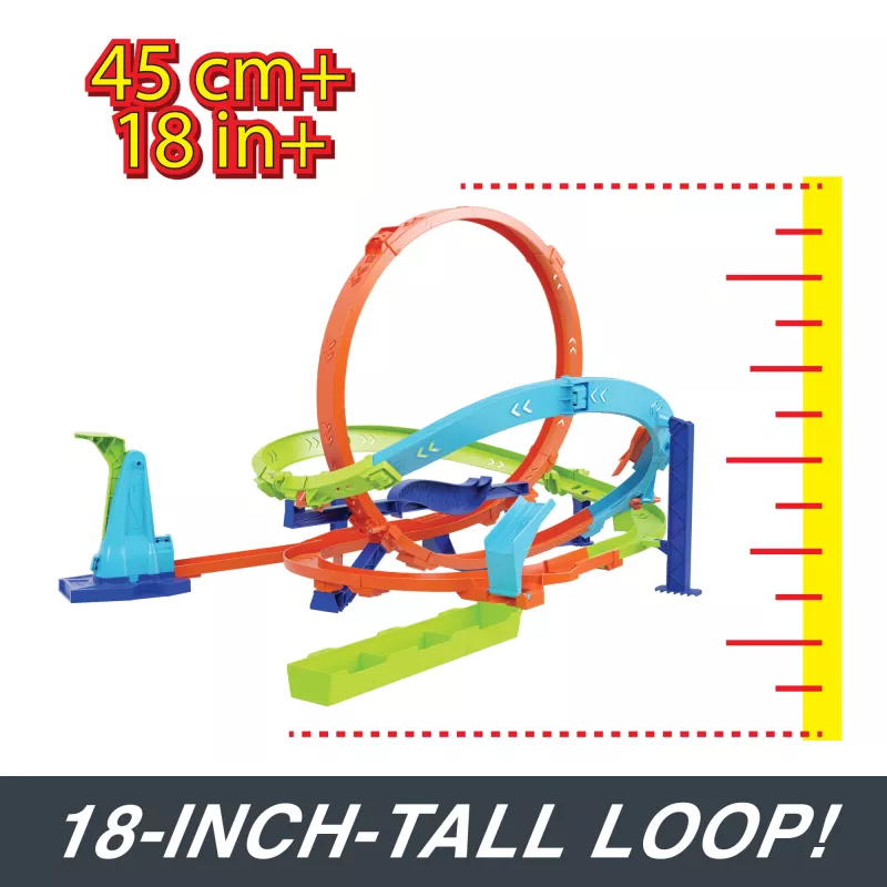 Hot Wheels Action Loop Cyclone Challenge Track Set with 1:64 Scale Toy Car, Easy Storage