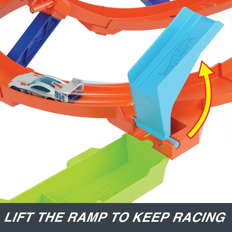 Hot Wheels Action Loop Cyclone Challenge Track Set with 1:64 Scale Toy Car, Easy Storage