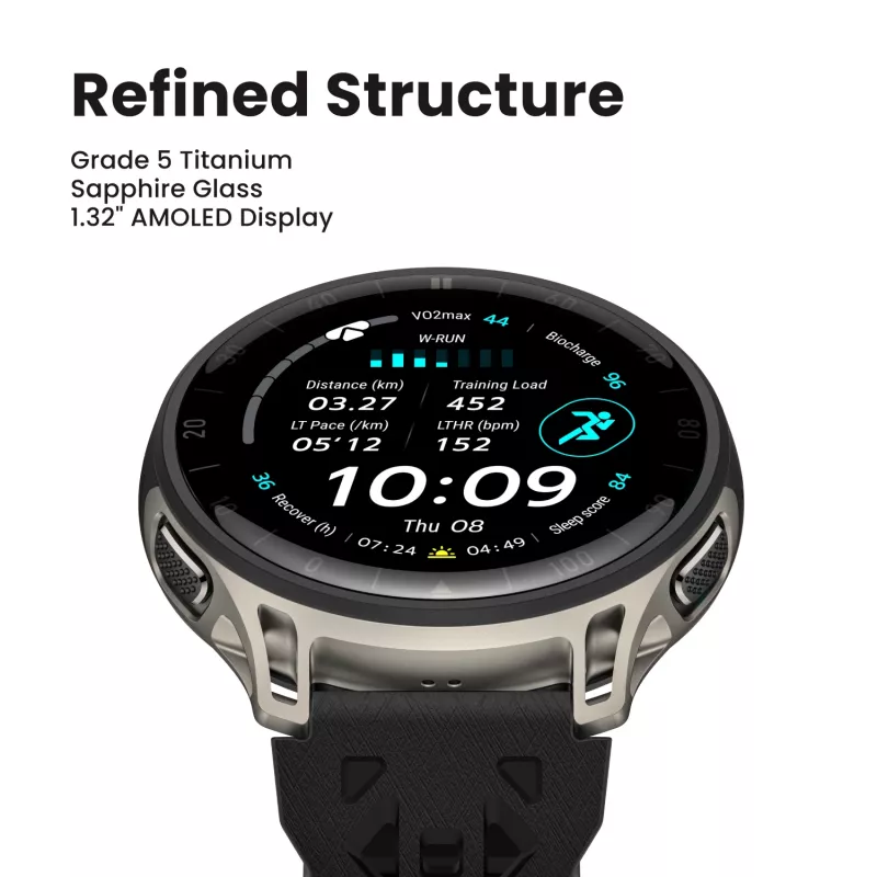 Amazfit Cheetah 2 Pro 3.35 cm (1.32 inch) AMOLED 48 mm Digital 466 x 466 pixels Touchscreen Titanium Wi-Fi