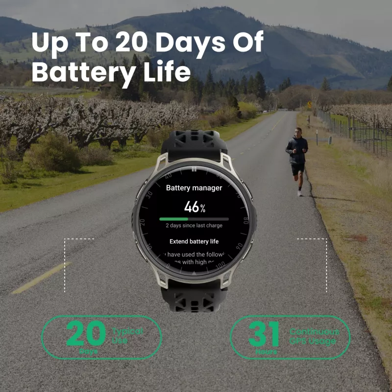 Amazfit Cheetah 2 Pro 3.35 cm (1.32 inch) AMOLED 48 mm Digital 466 x 466 pixels Touchscreen Titanium Wi-Fi