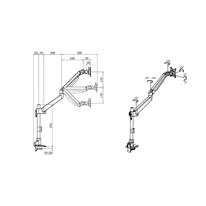 Multibrackets M VESA Gas Lift Arm Single Pole, Clamp, 10 kg, 38.1 cm (15 inch), 81.3 cm (32 inch), 100 x 100 mm, Black
