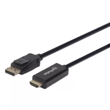Manhattan DisplayPort 1.2 to HDMI Cable, 4K@60Hz, 1m, Male to Male, DP With Latch, Black, Not Bi-Directional, Three Year Warranty, Equivalent to 3F-DP-HDMI-4K60-HDR