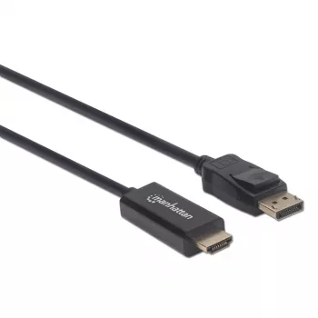 Manhattan DisplayPort 1.2 to HDMI Cable, 4K@60Hz, 1m, Male to Male, DP With Latch, Black, Not Bi-Directional, Three Year Warranty, Equivalent to 3F-DP-HDMI-4K60-HDR