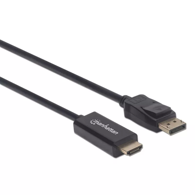 Manhattan DisplayPort 1.2 to HDMI Cable, 4K@60Hz, 1m, Male to Male, DP With Latch, Black, Not Bi-Directional, Three Year Warranty, Equivalent to 3F-DP-HDMI-4K60-HDR