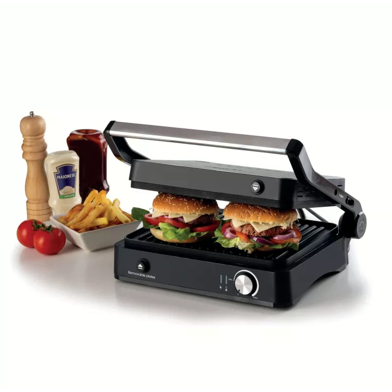 Ariete 1934 MetalGrill 3in1, Electric grill for mixed grilling, 2000 W, 3 cooking modes, non-stick plates, Silver/Black