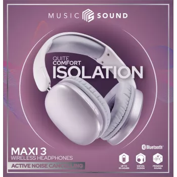 Music Sound MAXI3 MAXI3 wireless over-ear headphones with Active Noise Cancelling: immersive and distraction-free listening experience, up to 35 hours of battery life. Modern design, comfort, style and powerful, revolutionary sound.