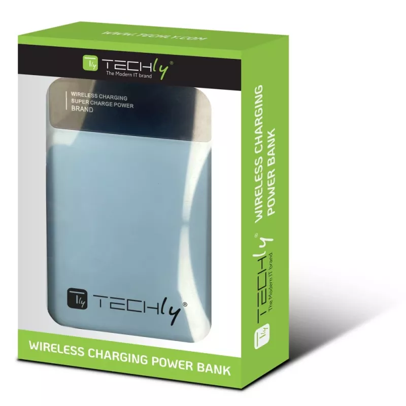 Techly I-CHARGE-10LCDBL power bank Lithium Polymer (LiPo) 10000 mAh Wireless charging Blue