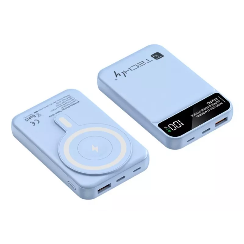 Techly I-CHARGE-10LCDBL power bank Lithium Polymer (LiPo) 10000 mAh Wireless charging Blue