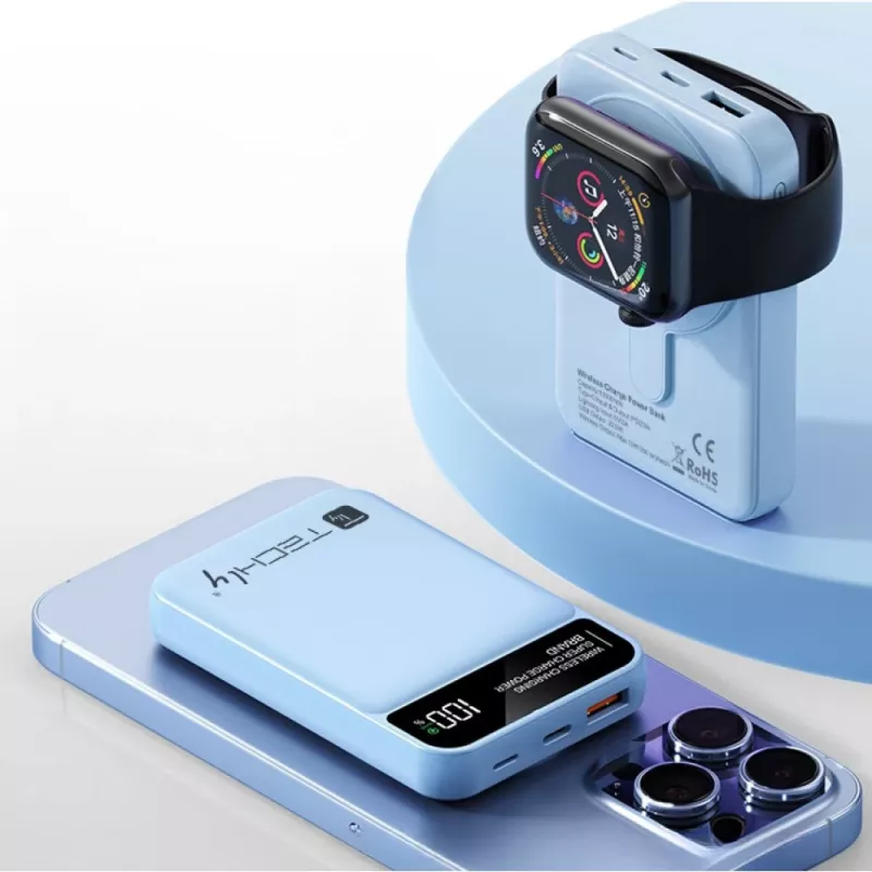 Techly I-CHARGE-10LCDBL power bank Lithium Polymer (LiPo) 10000 mAh Wireless charging Blue