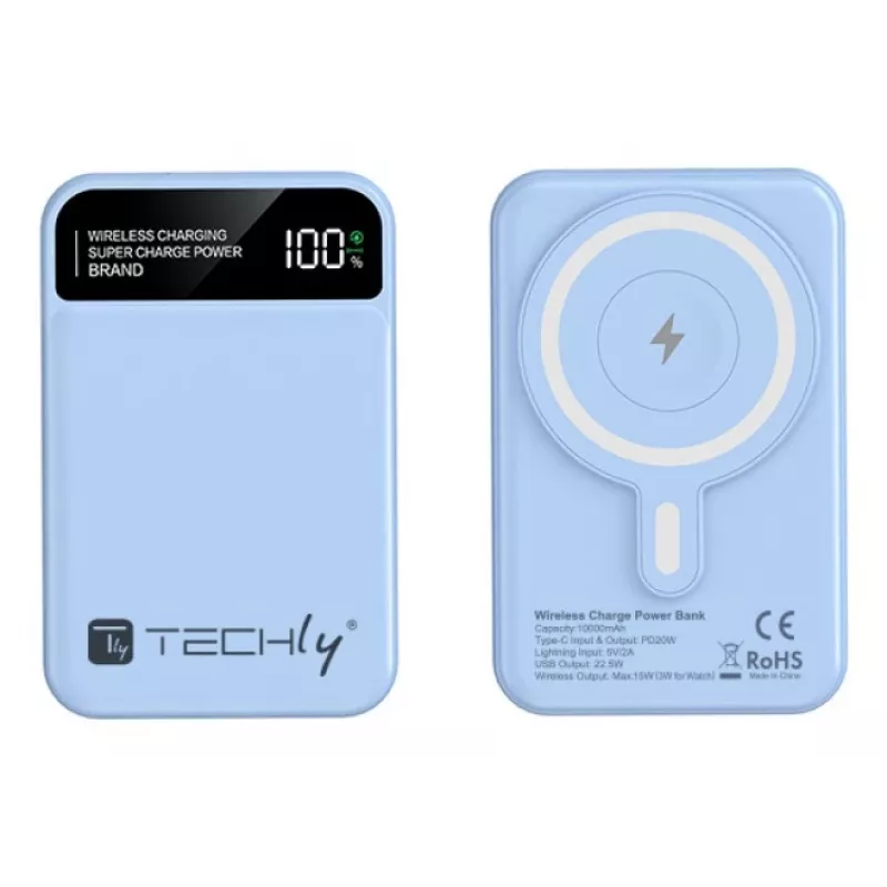 Techly I-CHARGE-10LCDBL power bank Lithium Polymer (LiPo) 10000 mAh Wireless charging Blue