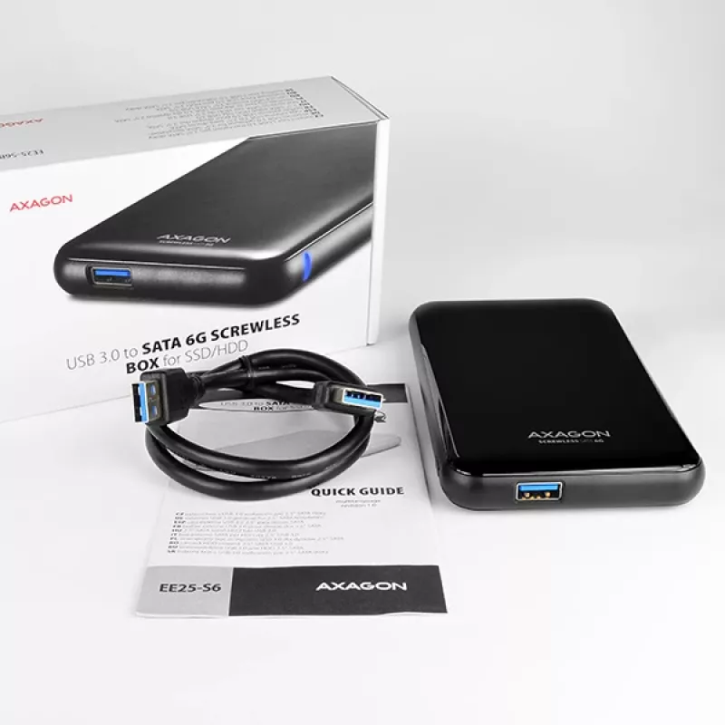 AXAGON EE25-S6B - HDD / SSD-Gehäuse - 2.5 Zoll - SATA - Serial ATA II - Serial ATA III - 5 Gbit/s - USB Konnektivität - Schwarz