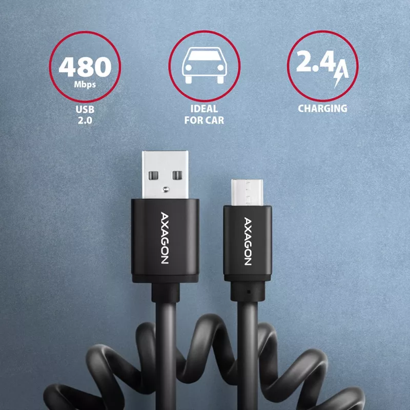 Axagon BUMM-AM10TB USB cable USB 2.0 0.6 m Micro-USB B USB A 0.48 Gbit/s Black
