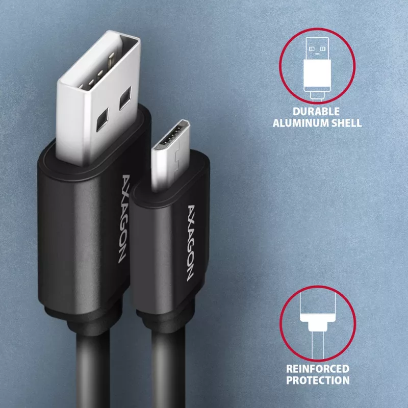 Axagon BUMM-AM10TB USB cable USB 2.0 0.6 m Micro-USB B USB A 0.48 Gbit/s Black