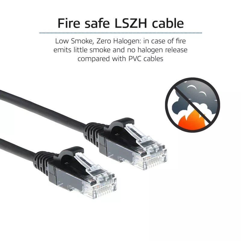 ACT Black 0.5 meter LSZH U/UTP CAT6 datacenter slimline patch cable snagless with RJ45 connectors