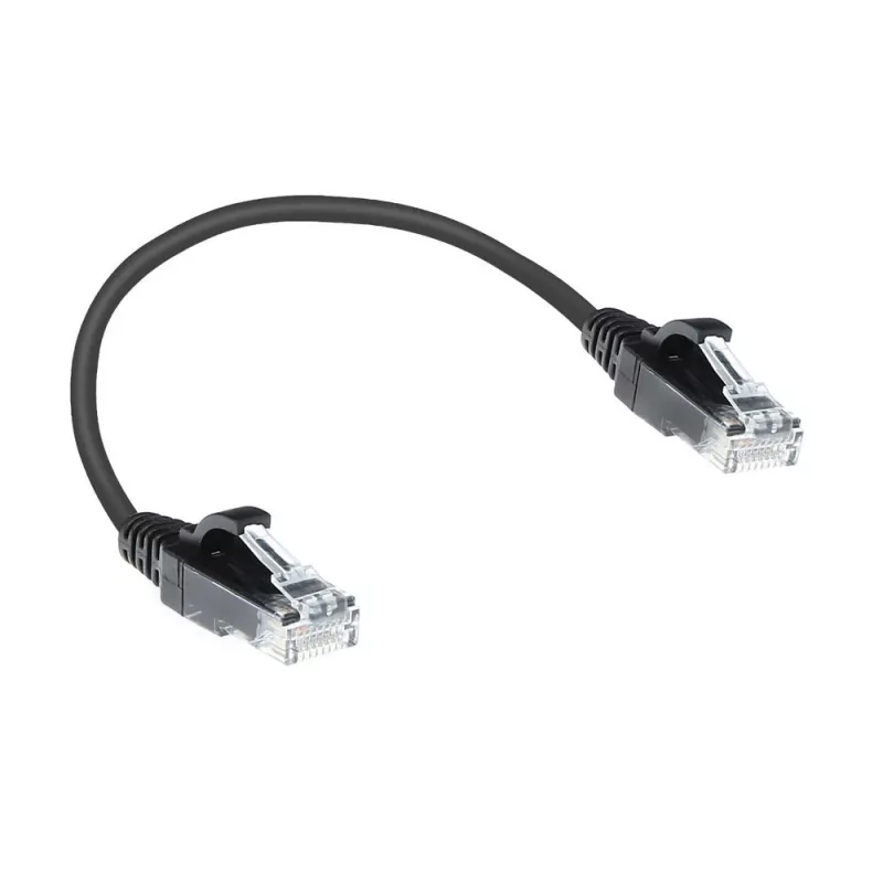 ACT Black 0.15 meter LSZH U/UTP CAT6 datacenter slimline patch cable snagless with RJ45 connectors