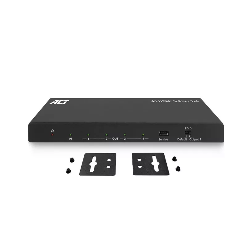 ACT 4K HDMI splitter, 1 in 4 out, EDID support, HDMI, 4x HDMI, 3840 x 2160 pixels, Black, 4K Ultra HD, 10.2 Gbit/s