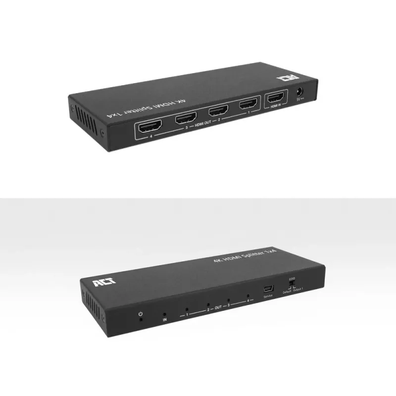 ACT 4K HDMI splitter, 1 in 4 out, EDID support, HDMI, 4x HDMI, 3840 x 2160 pixels, Black, 4K Ultra HD, 10.2 Gbit/s