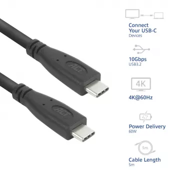ACT AC7445 USB cable USB 3.2 Gen 2 (3.1 Gen 2) 5 m USB C 10 Gbit/s 60 W Black