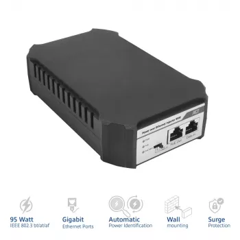 ACT PoE injector 95W IEEE 802.3bt, Gigabit Ethernet, 1000 Mbit/s, 10/100/1000, PoE++ (4PPoE), IEEE 802.3af, IEEE 802.3at, IEEE 802.3bt, Cat6a