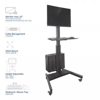 ACT Mobile Workstation for a single monitor, with CPU mount, keyboard and mouse tray