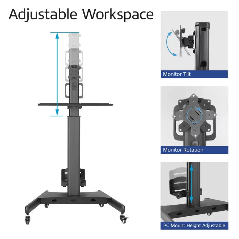 ACT Mobile Workstation for a single monitor, with CPU mount, keyboard and mouse tray