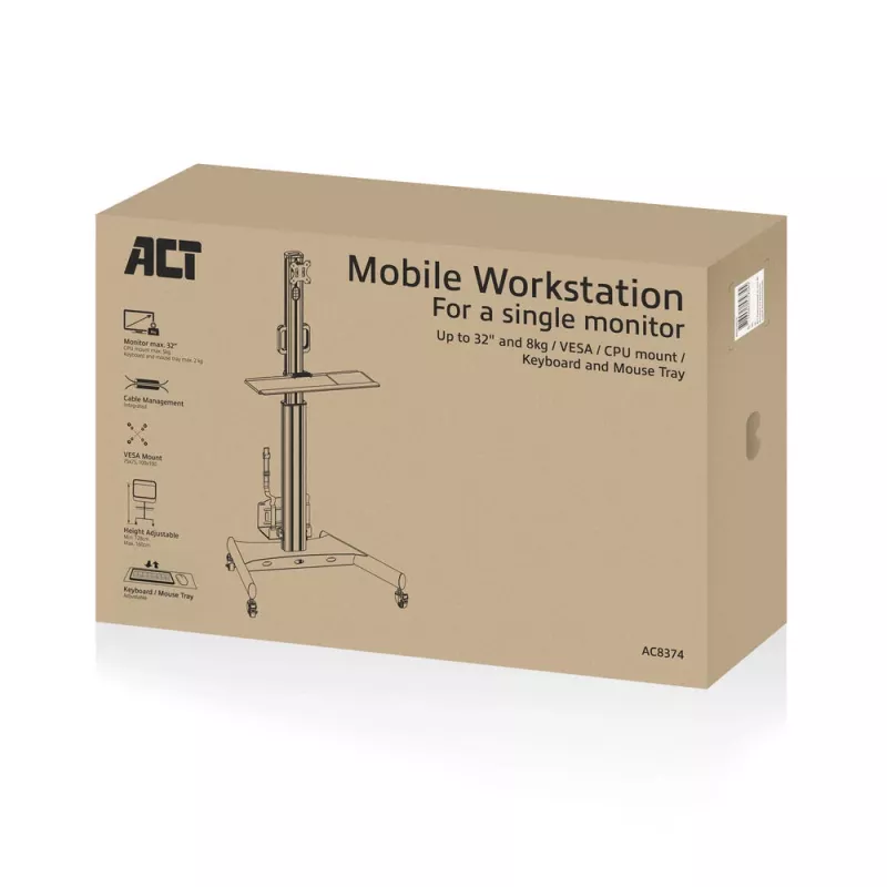ACT Mobile Workstation for a single monitor, with CPU mount, keyboard and mouse tray