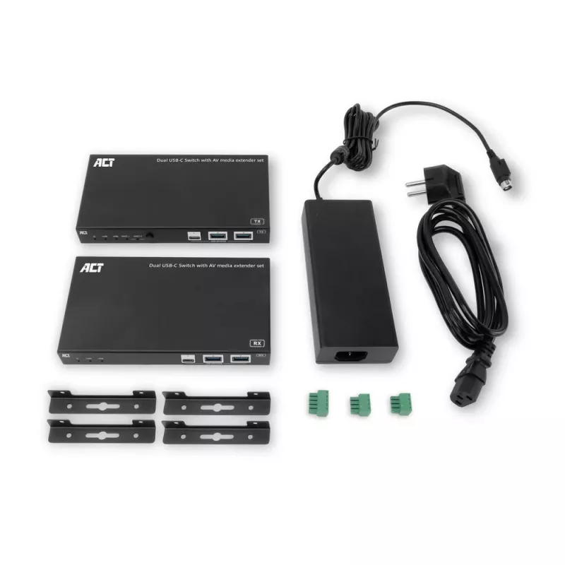 ACT AV media extender set with dual USB-C switch, CAT6A, 100 meters