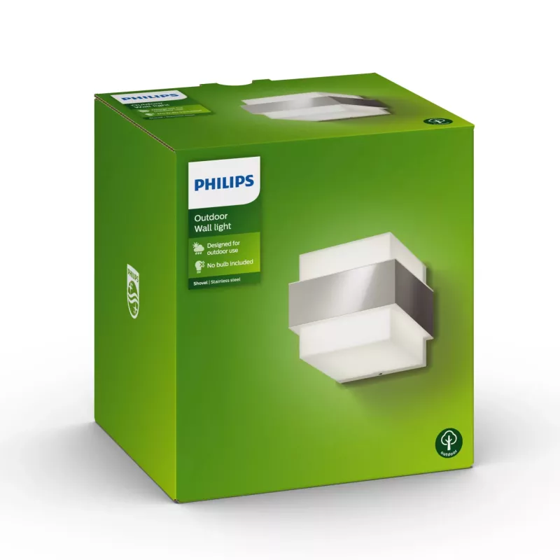 Philips myGarden Shovel Wall Light 42W E27 No-bulb, Outdoor wall lighting, Stainless steel, White, Stainless steel, Synthetics, IP44, Garden, Patio, II