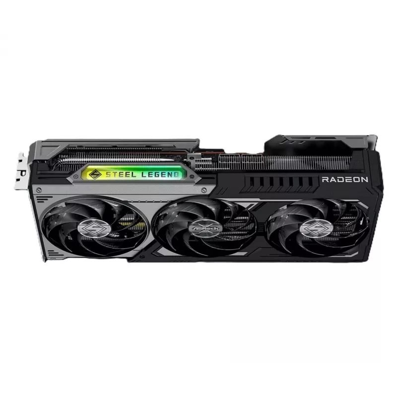 ASRock Radeon RX 9070 GRE Steel Legend Dark 12GB OC GDDR6: RDNA 4, 3072 stream processors, 192-bit, triple-fan, 1x HDMI + 3x DP, PCIe 5.0. Strong 1440p gaming.