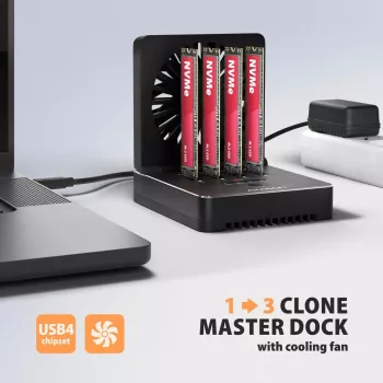 AXAGON ADSA-M2C44 USB4 40Gbps 4-Bay M.2 NVMe SSD Docking Station with Offline Clone Function, Aluminium, Active Cooling