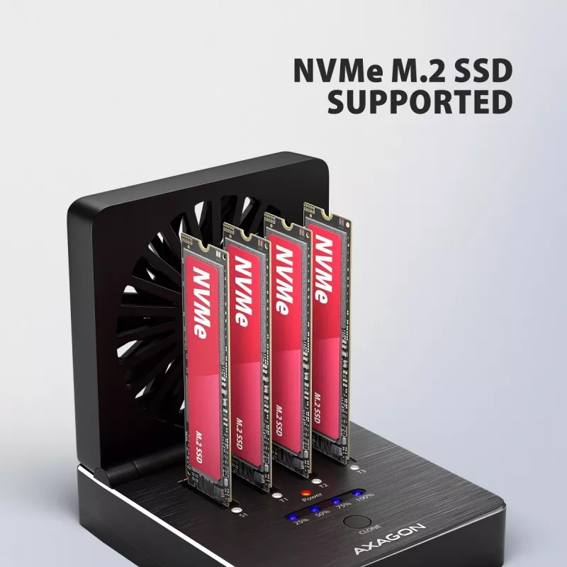 AXAGON ADSA-M2C44 USB4 40Gbps 4-Bay M.2 NVMe SSD Docking Station with Offline Clone Function, Aluminium, Active Cooling