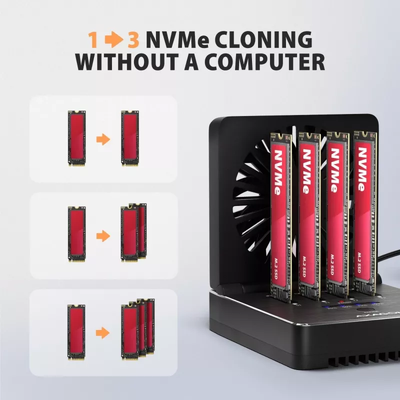 AXAGON ADSA-M2C44 USB4 40Gbps 4-Bay M.2 NVMe SSD Docking Station with Offline Clone Function, Aluminium, Active Cooling