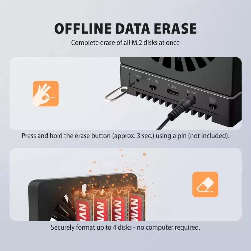 AXAGON ADSA-M2C44 USB4 40Gbps 4-Bay M.2 NVMe SSD Docking Station with Offline Clone Function, Aluminium, Active Cooling