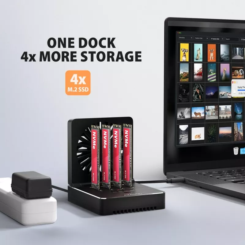 AXAGON ADSA-M2C44 USB4 40Gbps 4-Bay M.2 NVMe SSD Docking Station with Offline Clone Function, Aluminium, Active Cooling