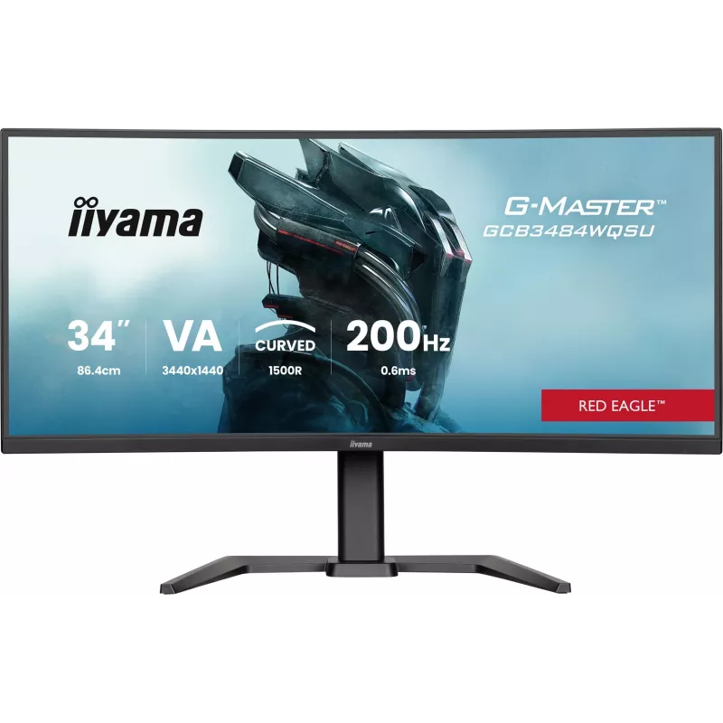 iiyama G-Master GCB3484WQSU-B2 Red Eagle 86.4 cm (34 inch) 3440 x 1440 pixels UWQHD VA Curved Gaming Monitor 200Hz 0.6ms FreeSync Premium HDMI DisplayPort USB Hub Speakers Black