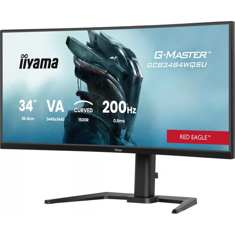 iiyama G-Master GCB3484WQSU-B2 Red Eagle 86.4 cm (34 inch) 3440 x 1440 pixels UWQHD VA Curved Gaming Monitor 200Hz 0.6ms FreeSync Premium HDMI DisplayPort USB Hub Speakers Black